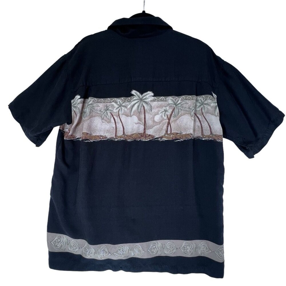 Bamboo Cay Shirt Mens M Black Tan Palm Tree Tropical Resort Collar Pocket - Picture 2 of 12